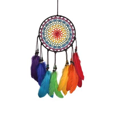 China New Contemporary Style Colors Large Handmade Dreamcatcher Supplies Circles Feather White Macrame Dream Catcher Diy for sale