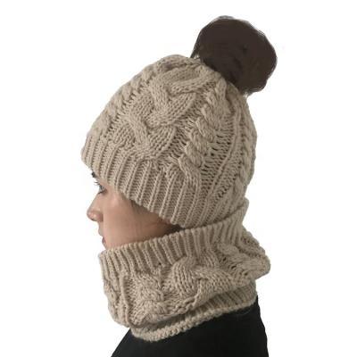 China COMMON High Quality Beanie Hats Women Ponytail And Scarf Set Warm Winter Knitted Hat for sale