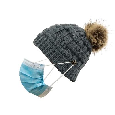 China JOINT special new design pure color winter knitted pom pom chunky thick knitted hat knit winter hat for sale