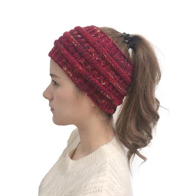 China New Style 100% Acrylic Women's Headband Warm Winter Twisted Ponytail Knitted Beanie / Hat for sale