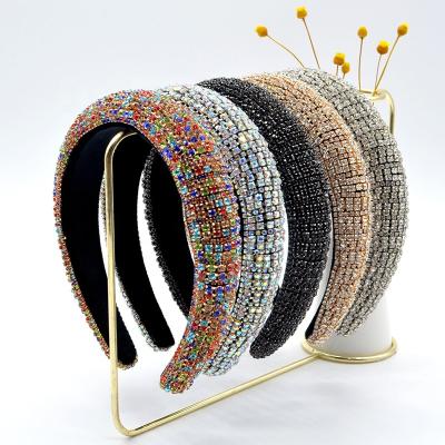 China Luxury Padded Sponge Headband Headwear Padded Colorful Rhinestone Baroque Full Crystal Hair Band Wide Diamond Sponge Hair Circle Headbands for sale