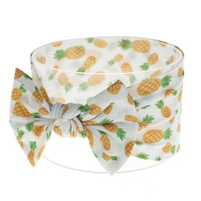 China Sponge Hairband Plant and Fruit Print Headband Designer Bow Designer Knot Padded Seamless Nylon Hair Bow Headbands for sale