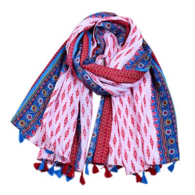 China cotton & Hot Selling Muslim Hijab Canvas Scarf Women Checked Tassels Ladies Scarf for sale