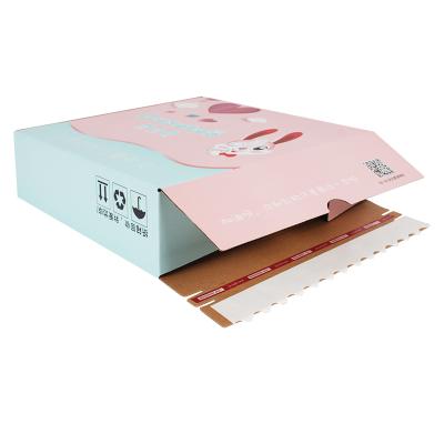 China Recyclable custom size and printed logo or pattern packaging corrugated mailing box with zipper cardboard paper shipping carton with tear drop for sale