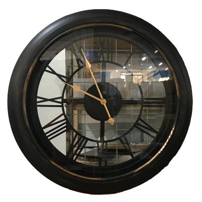 China Antique Style 30 Inch Roman Numerals Hollow Three-Dimensional Black Frame Large Size Wall Clock for sale