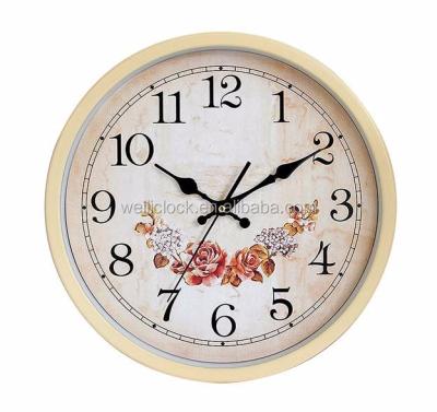 China Home 14 Inch Round Plastic Creative Face Flower Arabic Numerals Design Wall Clock for sale