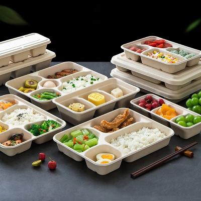 China Disposable OEM Minimalist ODM Take Out 2 3 4 5 Compartment Catering Bagasse Quick Take Out Lunch Box Take Out Food Container Set for sale