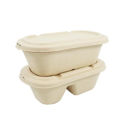 China Disposable Eco-Friendly Disposable Easy Take-out Dish Box Container Minimalist OEM Food Bagasse Tray Tableware for sale