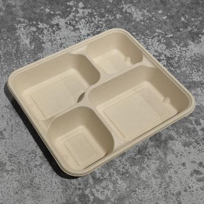 China Minimalist Customized 4 Compartment Disposable Tray Takeout Bagasse Take Out Food Containers Custom Biodegradable Food Tray for sale