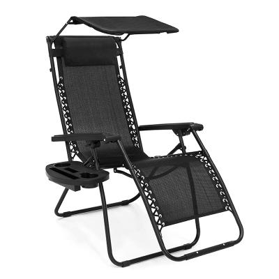 China Modern Zero Lightweight Foldable Garden Outdoor Lounge Chairs, Recliner Chair Metal Gravity with Folding Canopy Shade and Cup Holder for sale