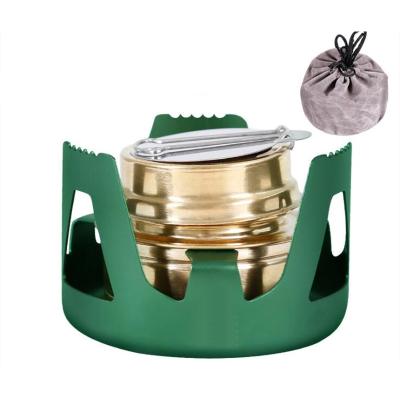 China Hot Sale Brass Outdoor Camping Hiking Burner Mini Portable Alcohol Windproof Cooking Stove for sale