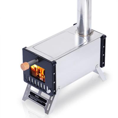 China Hot Selling 304 Stainless Steel Portable Steel Camp Stove Wood Pellet Burning 304 Stainless Steel Stove With Chimney for sale