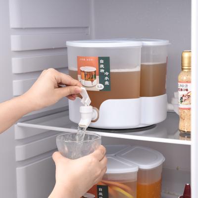 China Water/Drink/Beverage Dispenser 360 Degree Rotate 5.2L Water Tea Fridge Cold Kettle 3 Compartments Plastic Drink Beverage Dispenser With Tap And Stand for sale