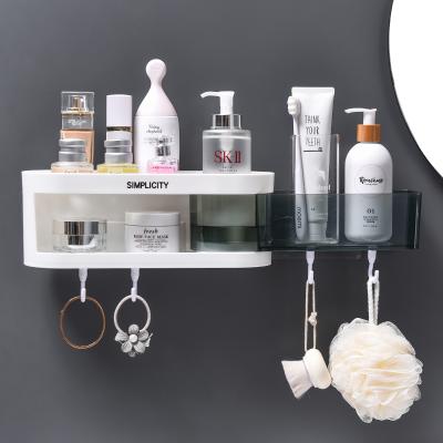 China Wall Mounted Type Plastic Bathroom Wall Mounted Corner Shelves Rotating Adhesive Shower Cart Basket Shelf With Clings To Hang for sale