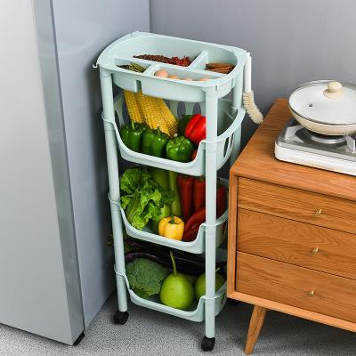 China Youloli Viable 3 Layer Plastic Storage Organizer Rack Foldable Kitchen Multifunctional Shelf With Wheel for sale