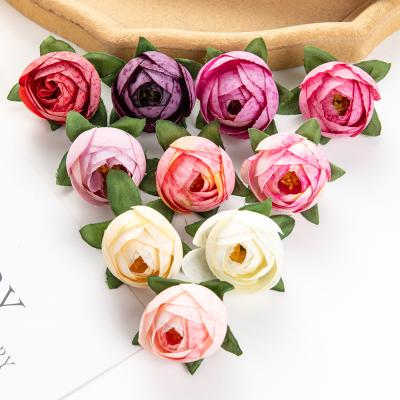 China Minimalist 1pcs Mini Real Touch Silk Artificial Rose Flower Head Camellia Buds Wedding Home Decoration Braids Craft for sale