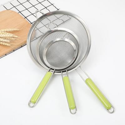 China Durable Stainless Steel Mesh Strainer And Corrosion Resistant Green Handle Wire for sale