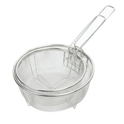 China Sustainable Factory Direct Supply Stainless Steel Frying Basket With Handle Fried French Fries Meat Filtered Oil for sale