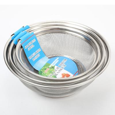 China Factory Wholesale Stainless Steel Rice Basket Cleaning Metal Around Rice Strainer Fruit and Vegetable Water Filter Basket for sale