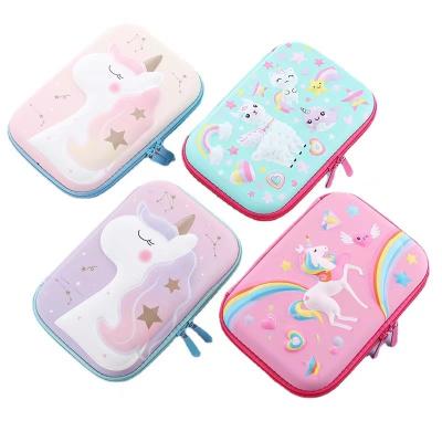 China Novelty Large Capacity Recyclable 3D Unicorn Pencil Case Kids EVA School Pencil Stationery Storage Box for sale