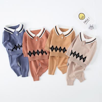 China Hot New Child Clothing Set Baby Anti-Shrink Sleeving Hot Long Knit Sweater And Pants Korean Unisex Baby Boys Kids Cotton Kintting Clothing Sets for sale