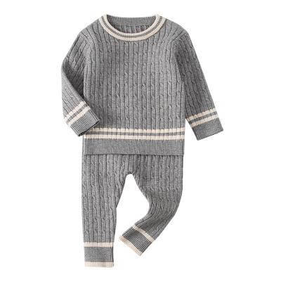 China New Factory Wholesale New Baby Boy Anti Shrink Cute Clothes Long Sleeve Solid Knitted T-shirt Tops Pants Fall Winter Outfits Set for sale