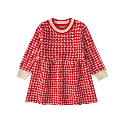 China New Anti-wrinkle Toddler Baby Infant Plaid Dress Solid Long Sleeve Knit Sweater Fall Winter Girls Long Sleeve Skirt Soft Casual Dress for sale