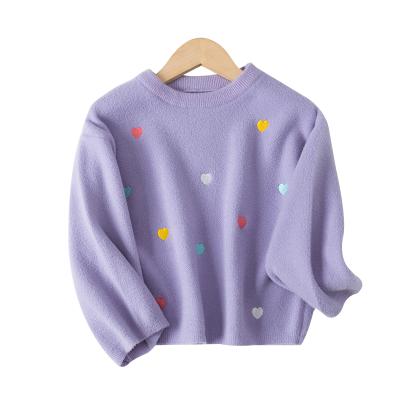 China New Casual Loose Knitted Sweater Anti-Shrink Crew Neck Fashion Sweater Puff Sleeve Tops Lovely Kid Pullover Sweatshirt for sale