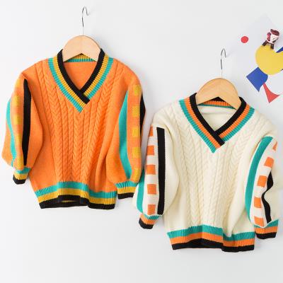 China New design anti-shrink children's cable knit wool sweater sweater kids and boys 100% cotton v-neck cable knit sweater for sale