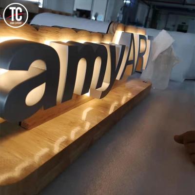 China Buildings Sherton Hotel Reception Table Led Channel Letters Backlit Wooden Sign for sale