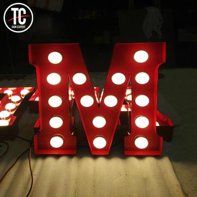 China Wedding 10 Year Factory Led Lighted Metal Marquee Signs Letters With Led Bulbs For Bar for sale