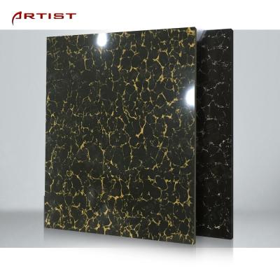 China Classic Hot Product Dark Black Gold Color Line Pulati Patterns Polished Porcelain Floor Tile for sale