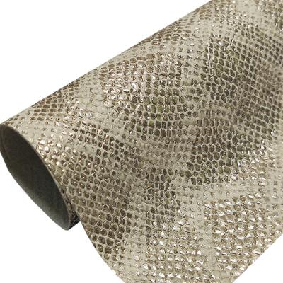 China Waterproof High Quality Snakeskin Grain Recycled PU Synthetic Leather For Shoe Making for sale