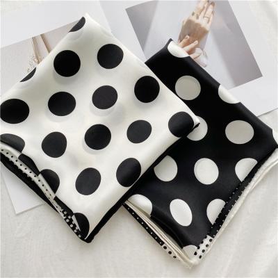 China Classic Cute Black And White Wave Dot 90*90cm Pattern Pure Silk Square Scarf Shawl for sale