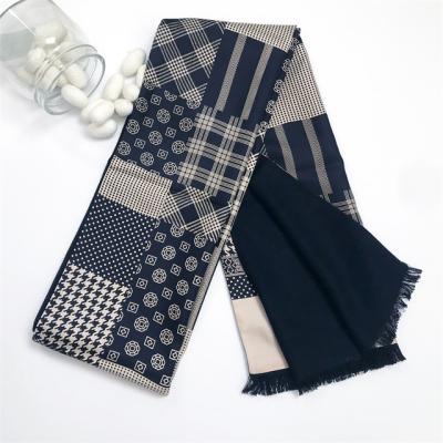 China Factory soft smooth feeling pure silk printed personal scarves one simple patterned neck scarf and another solid side for men long size for sale