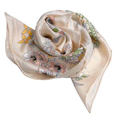 China 2022 Latest Fashion Wholesale Women's Hijab Silky Feeling Modern Floral Natural Silk Printed Muslim Scarf Shawl Women's Satin for sale