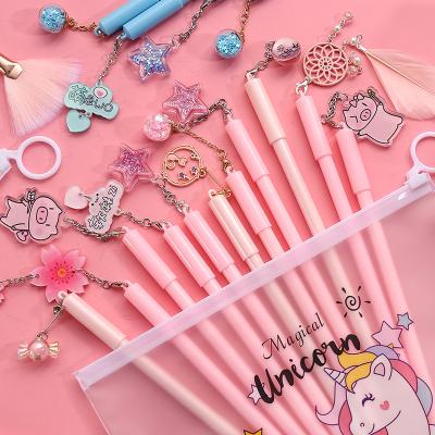 China 10pcs normal girl's heart cartoon ballpoint pen student stationery set combination cute pink signature creative pen for sale