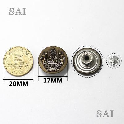 China Wholesale New Design Metal Copper Brass 20mm Dry Cleaning Jeans Button for sale