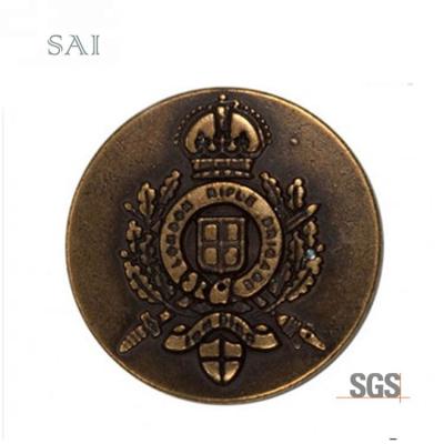 China Dry Cleaning Custom Design Embossed Fancy Antique Brass Metal Sewing Button For Coats for sale