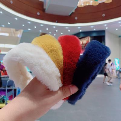 China Winter Fashion Durable Hair Accessories Rabbit Fur Headband Artificial Fur Soft Hairy Headband For Women for sale