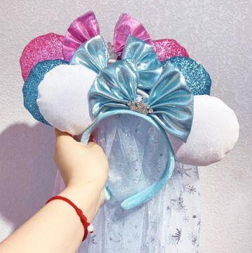 China Cute Leather Bow-mesh Leather Children's Cute Ear Headband Fashion Mickey Ear Hair Accessories Baby Headband Cartoon Hair Circle for sale