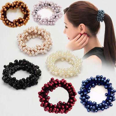 China Black Elastic Pearl Hair Ties Woman Hair Accessories Women Girl Hair Scrunchies Ponytail Bands Elegant Girls Holders for sale