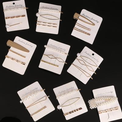 China Trendy Fashion Pearl Hairpin Set Minimalist Girl Geometry Alloy Baby Hairpin for sale