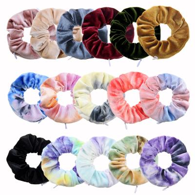 China Amazon Fashionable Hot Sale Dye Tied Zipper Headband Hair Scrunchies Wholesale Can Be Customized for sale