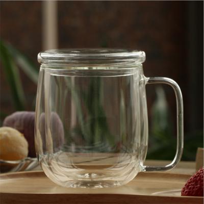 China Hot Selling High Quality Viable Insulated Double Wall With Handle Coffee Mug Crystal Glass Mugs Three Types Big Handle Set for sale