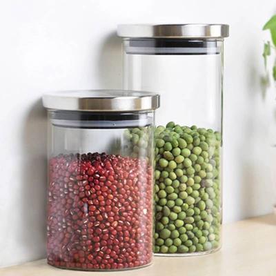 China Wholesale Freshness Preservation Cover Glass Jar Metal Lid Kitchen Food Storage Glass Jars For Stainless Steel Lid for sale