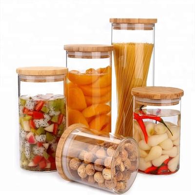 China Freshness Keeping Home Use Clear Glass Canisters Glass Bamboo Lids Kitchen Food Storage Jar for sale