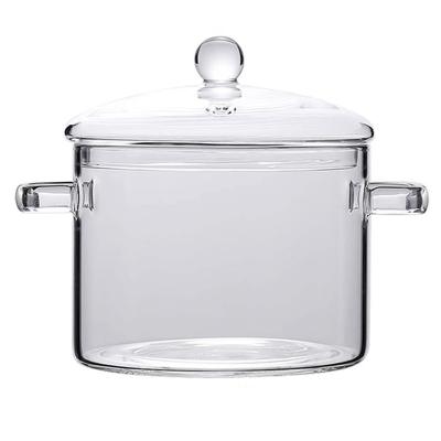 China Sustainable Heat Resistant High Borosilicate Transparent Tglass Cooking Pot With Handle for sale