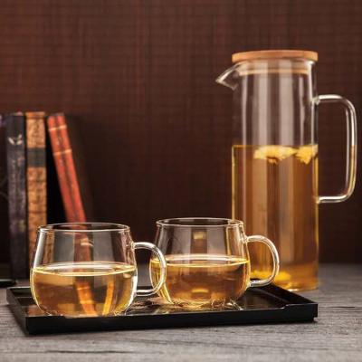 China Aramoro borosilicate glass heat resistant water carafe viable for sale jug withglass glass pitcher for sale