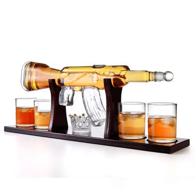 China Handmade Crystal Glass Bottle Decanter AK 47 Gun Shape Bottle Glass Whiskey Decanter and Glass Sets for sale